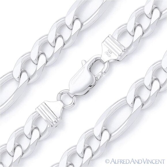 9.1mm Figaro / Figaroa Link Italian Chain Bracelet in Solid .925 Sterling Silver